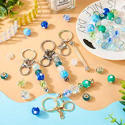 DIY ビーズキーホルダー作成キット  合金バービーズキーホルダーを含む  アクリル樹脂ビーズ＆  丸と猫の足跡  ミックスカラー  13~16x13~18.5x5.5~16mm  穴：2.5~5mm&nbsp;DIY-TA0006-01