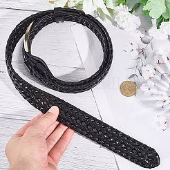 編み込み牛革メンズチェーンベルト1本  合金バックル付き  アンティークブロンズ  ブラック  1210x34.5mm&nbsp;AJEW-CL0002-14B