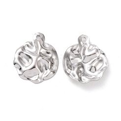 変色しない304ステンレススチールペンダント  テクスチャ  フラットラウンド  ステンレス鋼色  23.5x19.5x3mm  穴：1.8mm&nbsp;STAS-C059-05P