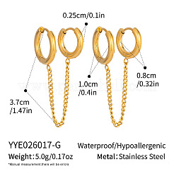 女性用304ステンレススチール製ダブルフープピアス  チェーン形状  18KGP本金メッキ  37x0.8~10mm&nbsp;XJ9052-1