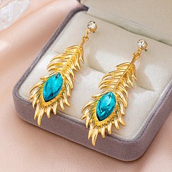 女性用合金ラインストーンスタッドピアス  羽  ゴールドカラー  70x25mm&nbsp;WG327FE-01