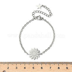 304ステンレススチール製デイジーリンクブレスレット  女性用アズキチェーンブレスレット  ステンレス鋼色  5-5/8インチ（14.2cm）&nbsp;BJEW-F500-01P