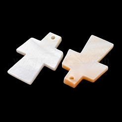天然淡水シェルのペンダント  宗教クロスチャーム  ホワイト  31.5x24x3mm  穴：1.8mm&nbsp;SHEL-K006-73
