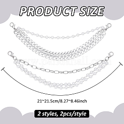 4個 2スタイル プラスチックパール&鉄ペーパークリップチェーン ブーツストラップチェーン  合金製カニカン付き  プラチナ  210~215mm  2個/スタイル&nbsp;HJEW-PH02102-02