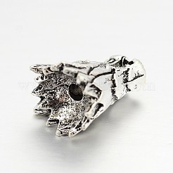 チベットスタイル合金動物3Dドラゴンヘッドビーズ  アンティークシルバー  17x11x11mm  穴：3mm&nbsp;X-PALLOY-A063-04AS