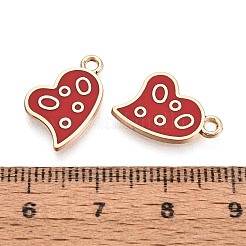 合金エナメルチャーム  ラックめっき  ハートチャーム  ゴールドカラー  ファイヤーブリック  17x11x1mm  穴：1.6mm&nbsp;ENAM-T022-91C-G