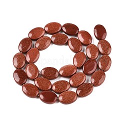 合成ゴールドストーン金砂石ビーズ連売り  フラットオーバル  14x10x5.5mm  穴：1.2mm  約28個/連  15.55''（39.5センチメートル）&nbsp;G-M206-48