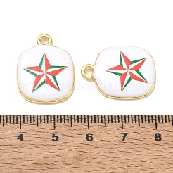 プリントブラスペンダント  星のチャームが付いた長方形  ラックめっき  長持ちメッキ  鉛フリー＆カドミウムフリー  ゴールドカラー  グリーン  23x17.5x3mm  穴：2.5mm&nbsp;KK-CBAF9BC-08G-05