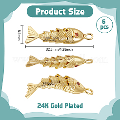 真鍮製ペンダント6個  魚  ラインストーン付き  24KGP本金メッキ  32.5x8.5mm&nbsp;KK-BC00015-48A
