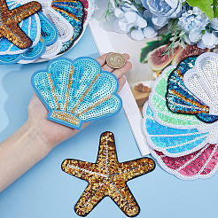 14個 7種類のスタイルのフェルト、プラスチックのパイルエット付き縫い付けパッチ  布のアップリケ  貝の形とヒトデ  ミックスカラー  108~125x120~130x1mm  2個/スタイル&nbsp;PATC-CY0001-81