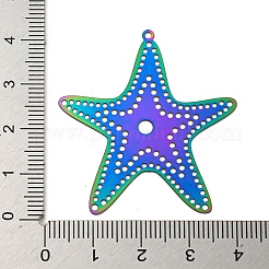 イオンプレーティング（IP）201ステンレススチールエッチングメタル装飾ペンダント  虹色  ヒトデ  41.5x38x0.3mm  穴：1.2mm&nbsp;STAS-G328-02A-RC