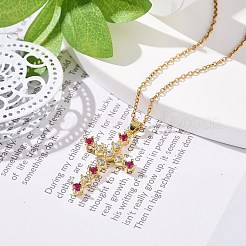 フクシア キュービックジルコニア クロス ペンダント ネックレス  女性用304ステンレスジュエリー  ゴールドカラー  16.73インチ（42.5cm）&nbsp;NJEW-JN04084