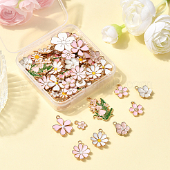 80個20スタイルアロイエナメルペンダント  花のチャーム  鉛フリー＆カドミウムフリー  ゴールドカラー  ピンク  11.3~32.5x9~21x1.5~4mm  穴：1.2~1.8mm  4個/スタイル&nbsp;ENAM-SC0007-05