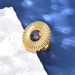 女性用304ステンレススチールオープンカフリング  18KGP本金メッキ  フラットラウンド  25mm  内径: 調節可能&nbsp;RJEW-A053-06G-02