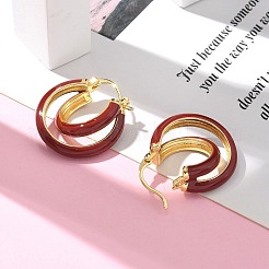 女性用真鍮エナメルフープピアス  ゴールドカラー  リング  25x22x10mm&nbsp;EJEW-B115-01G-03