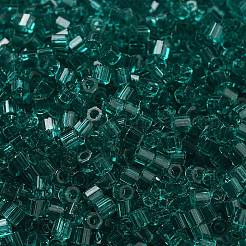 透明ガラスシードビーズ  六角形（ツーカット）  ティール  2x1.5mm  穴：0.9mm&nbsp;SEED-S042-21B-02