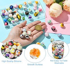 プリントされた丸型シリコンフォーカルビーズ50個  ミックスカラー  15mm  穴：2~3mm  50個/セット&nbsp;SIL-CJ0002-34