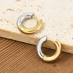 201 ステンレススチール ツートンフープピアス  304ステンレスピン付き  18KGP本金メッキ  22x4mm&nbsp;EJEW-Q002-01G-04