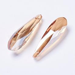 ガラスチャーム  多面カット  ティアドロップ  ミックスカラー  49x14x13mm  穴：1.5mm&nbsp;EGLA-E044-A01