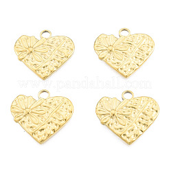 イオンプレーティング（IP）201ステンレスペンダント  花とハート  18KGP本金メッキ  18.5x20x2mm  穴：2.5mm&nbsp;STAS-N098-242LG