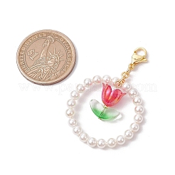 4個の花のガラス/アクリルとシェルパールペンダント装飾  304ステンレススチールのロブスタークロウ留め金付き  ミックスカラー  52mm&nbsp;HJEW-TA00330