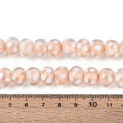 手作りランプワークビーズ  水玉模様のロンデル  桃パフ  12~13.5x8.5~10mm  穴：1.5~1.6mm&nbsp;LAMP-T022-12G
