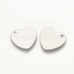 変色防止 201 ステンレススチール 刻印入り ブランクタグペンダント  ハート  ステンレス鋼色  13x14x1mm  穴：1mm&nbsp;STAS-S076-11