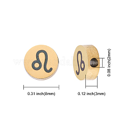 304ステンレススチールビーズ  十二星座とフラットラウンド  ゴールドカラー  8x3mm  穴：2mm&nbsp;STAS-CJ0001-187G