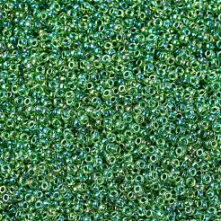 MIYUKIラウンドロカイユビーズ  日本製シードビーズ  （rr341)緑の罫線入りのシャルトリューズab  11/0  2x1.3mm  穴：0.8mm  約1100PCS /ボトル  10 G /ボトル&nbsp;SEED-JP0008-RR0341