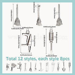 96pcs12スタイルチベットスタイルアロイペンダント  建設ツールシリーズチャーム  アンティークシルバー  17~30x5.8~23x1.5~6mm  穴：1.5~6mm  8個/スタイル&nbsp;TIBE-SC0002-26