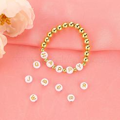 1800個のアクリル＆ABSプラスチック模造パールビーズ  2ロール弾性クリスタルスレッド付き  DIYレタースタイルのストレッチブレスレット作りキット用  ゴールドカラー  4mm / 6mm / 8mm  7x4mm&nbsp;DIY-YW0001-97