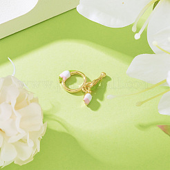 真鍮エナメルマンテル  丸カン付き  18KGP本金メッキ  ニッケルフリー  花  パールピンク  24.5mm  花：20x5x2mm  穴：1.8mm  リング：17.5x12x3.5mm  穴：1.8mm&nbsp;X1-KK-N231-282
