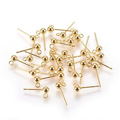 304ステンレススチールボールスタッドピアス金具  カン付き  ラウンド  ゴールドカラー  13.5~15x5.5mm  穴：1.6mm  ピン：0.7mm&nbsp;LS-STAS-P227-17G