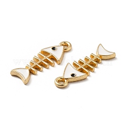 合金エナメルチャーム  ライトゴールド  魚の骨  ホワイト  24x8x1.5mm  穴：1.6mm&nbsp;ENAM-G199-01B