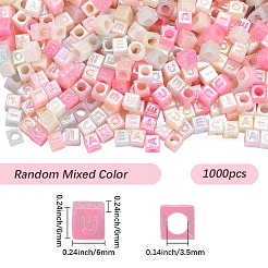 1000 個のプラスチックビーズ  模造ゼリー  文字付きのキューブ  ABカラーメッキ  ミックスカラー  6x6x6mm  穴：3.5mm&nbsp;KY-PA0001-25