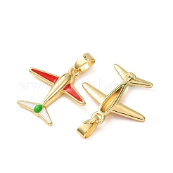 真鍮製エナメルペンダント  飛行機チャーム  18KGP本金メッキ  レッド  17x17.5x3.5mm  穴：2.5x3.5mm&nbsp;KK-CBA76C6-01G-B