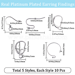 真鍮イヤリング金具50個、5スタイル  ピアスフックとフレンチフックピアスのパーツ  プラチナメッキ  15~26x10~24mm  10個/スタイル&nbsp;KK-BBC0012-59