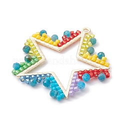 シードグラスとアパタイトのペンダント  スター  ゴールドカラー  ミックスカラー  23x20x6mm  穴：2.5mm&nbsp;PALLOY-MZ00238