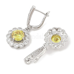女性用真鍮パヴェキュービックジルコニアフラワーフープピアス  プラチナ  きいろ  35x16mm&nbsp;EJEW-I304-25P-01