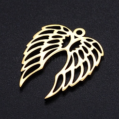 ステンレスペンダント201個  フィリグリージョイナーパーツ  レーザー切断  ウイング  ゴールドカラー  22x18x1mm  穴：1.4mm&nbsp;STAS-S105-JN875-2