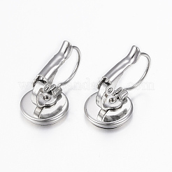 変色しにくい304ステンレススチールフレンチフックピアス金具  フラットラウンド  ステンレス鋼色  17x10mm  ピン：0.8mm  トレイ：8mm&nbsp;STAS-H423-04P