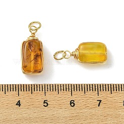 天然琥珀の銅線で巻かれたペンダント  304ステンレススチールの丸カン付き長方形チャーム  ゴールドカラー  14~19x7~8x5~7mm  穴：3.5mm&nbsp;PALLOY-JF05547