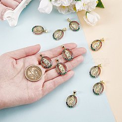 10個ラックメッキ真鍮マイクロパヴェキュービックジルコニアペンダント  18KGP本金メッキ  長持ちメッキ  聖母マリアとオーバル  カラフル  23.5x16.5x3mm  穴：3.5x3mm&nbsp;KK-SZ0001-86