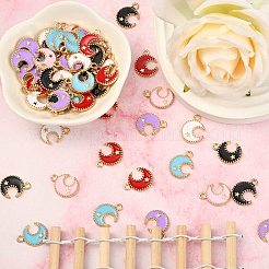 60本6色合金エナメルペンダント  月＆星  ライトゴールド  ミックスカラー  16x13x2mm  穴：1.8mm  10個/カラー&nbsp;ENAM-CJ0002-46