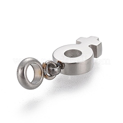 変色しない304ステンレススチールペンダント  チューブベール付き  手動研磨  女性サイン  ステンレス鋼色  15mm  ペンダント：10x5x1.8mm  穴：2.5mm&nbsp;LS-STAS-F259-032P
