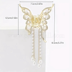金属製の爪のヘアクリップ  プラスチックパール調ビーズ  蝶  ゴールドカラー  73mm&nbsp;PW-WG46560-01