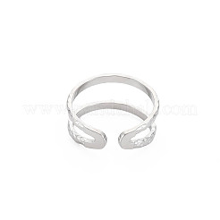 変色しない304ステンレススチール製ダブルラインオープンカフリング（女性用）  ステンレス鋼色  usサイズ8（18.1mm）&nbsp;X-RJEW-S405-200P