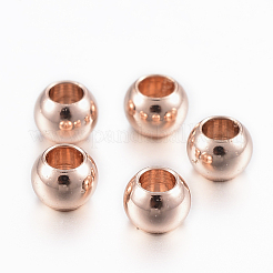 イオンプレーティング（IP）304ステンレスビーズ  ラウンド  ローズゴールド  4x3mm  穴：2mm&nbsp;STAS-H394-02RG