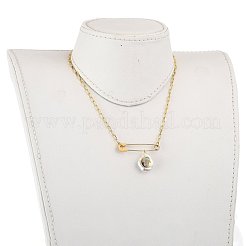 天然パールのペンダントネックレス  201個のステンレス製安全ピンと厚紙箱付き  ハムサの手でフラットラウンド  ゴールドカラー  15.55~16.14インチ（39.5~41cm）&nbsp;NJEW-JN03018-01