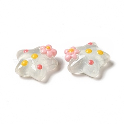 半透明の樹脂カボション  花と水玉模様の星  紺碧  15x16x7.5mm&nbsp;LS-RESI-E034-01D
